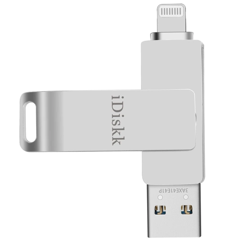 iDiskk MFi Certified 128GB Photo stick for iPhone,iPad PC and Mac, iPhone memory stick for photos video,Automatic Backup external lightning storage usb stick