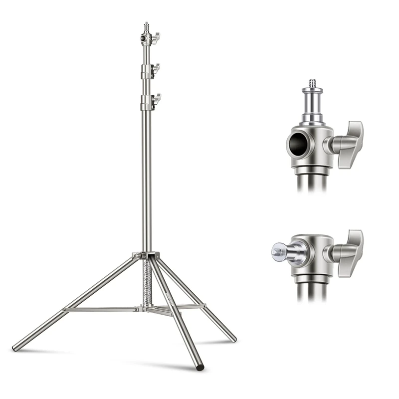 NEEWER 79"/2m Stainless Steel Light Stand, Spring Cushioned Heavy Duty Photography Tripod Stand with 1/4” to 3/8” Universal Screw Adapter for Strobe, LED Video Light, Ring Light, Monolight, Softbox
