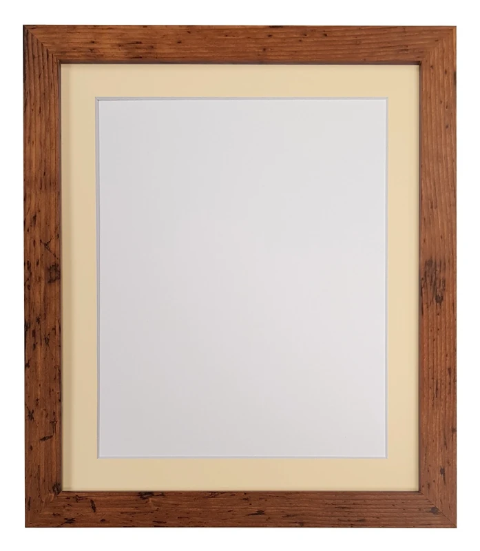 H7 Vintage Wood Picture Photo Frame with Ivory mount 30 x 24 inch For Image size A2 (Plastic Glass)