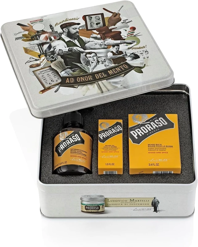 Proraso Wood and Spice Beard Care Kit for Men (Trio Pack), Gift Set with Beard Wash, Beard Oil and Beard Balm, Made in Italy
