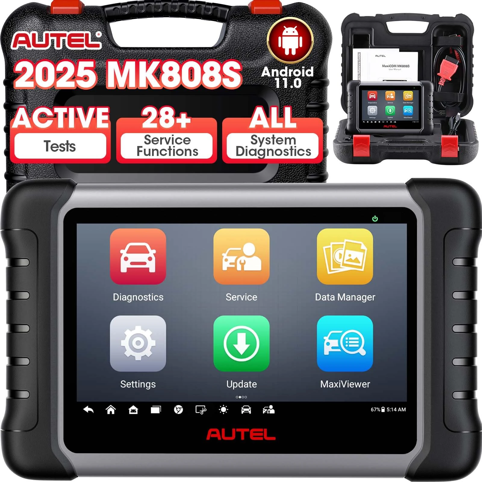 Autel MaxiCOM MK808S Scanner, 2025 Full Bidirectional Tool Same as MK808BT Pro MX808S, 28+ Resets, Active Test, All System Diagnostic, Injector Coding, Android 11