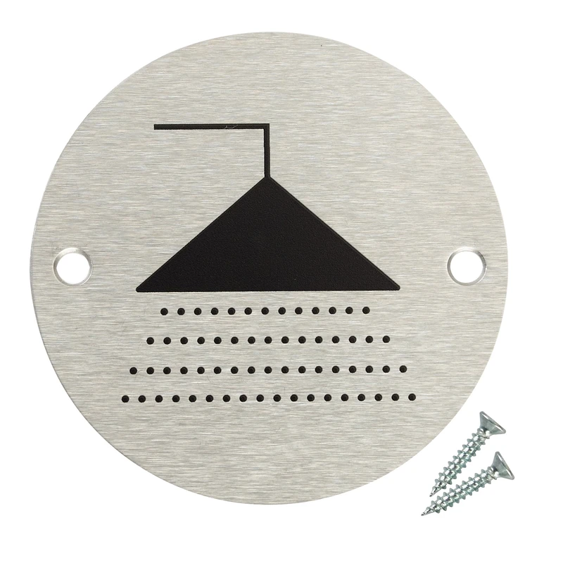 Fire Door Guru® Door Sign - 76mm Disc - Stainless Steel Safety Sign - Fixings Included (Shower) - Image 1