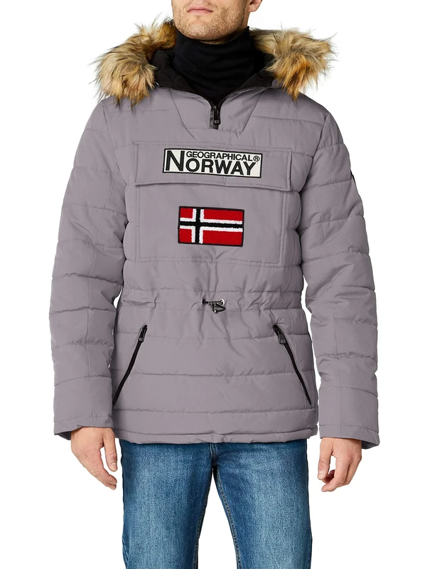 Geographical Norway Men's Parka Hooded Long Coat Grey Grey (Light Grey) XX-Large