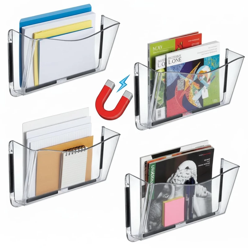 Azar Displays 250045 Clear Plastic Wall Mount File Holder with Magnets, Legal(Magnetic), 4-Pack