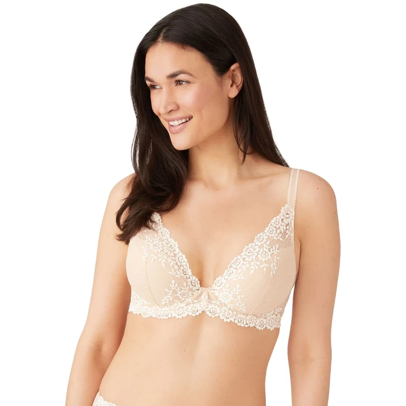 Wacoal Women's Embrace Lace Contour Bra Plunge, Natural Nude/Ivory, 32C