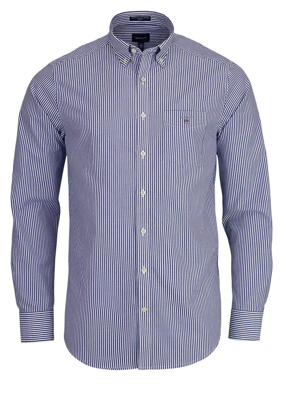 GANT Men's The Broadcloth Banker REG BD Regular Fit Striped Button Down Long Sleeve Sport Shirt, Blue (College Blue), Small (Manufacturer Size: S)
