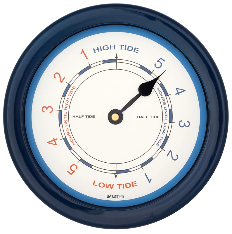 JUSTIME 8.5 Inch Atlantic Tide Clock for East Coast, High Tide Low Tide Clock with Plastic Water Resistant Case, Colorful Graphics Designed Home Wall Décor (TT019 Blue) - Image 1