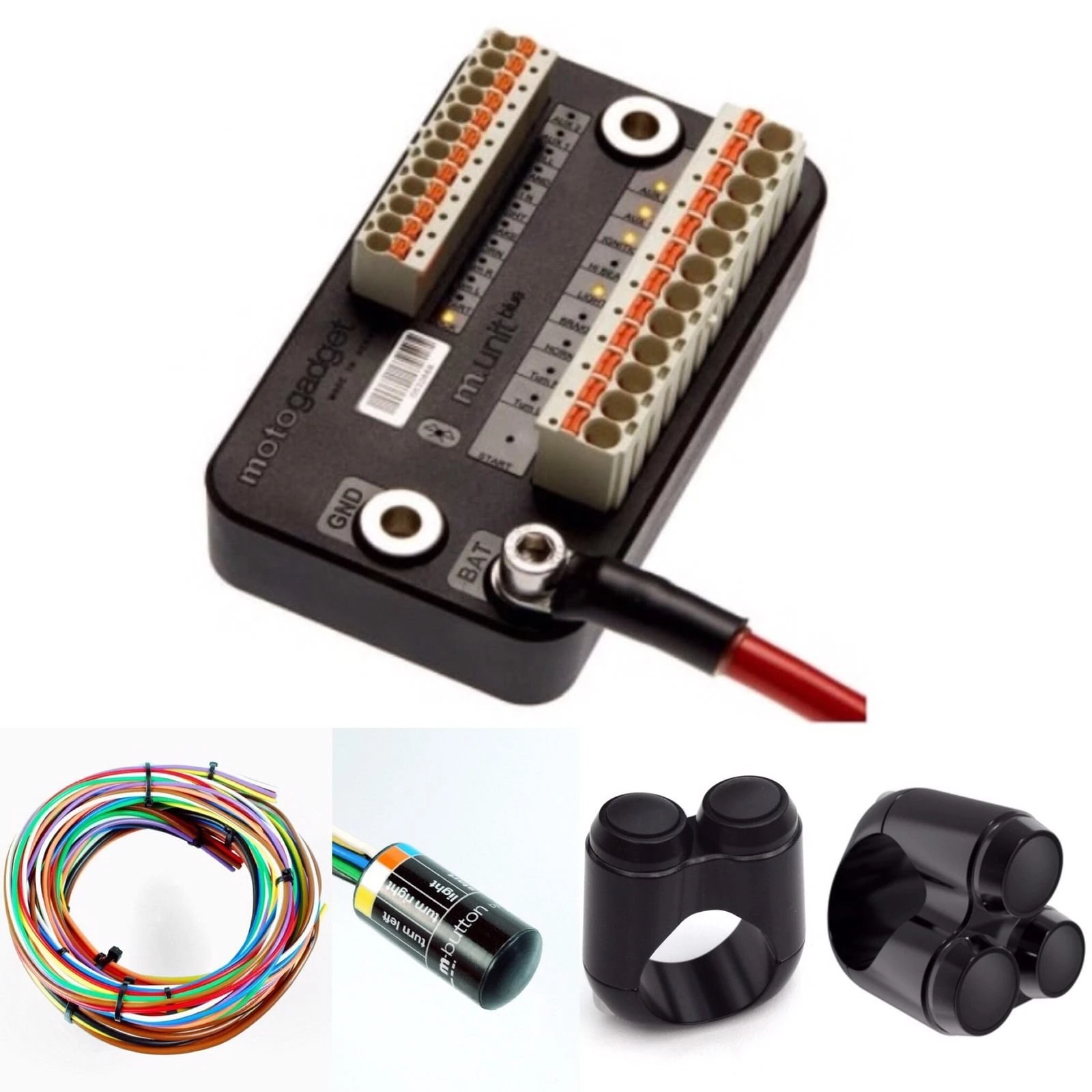 Motogadget MG4002040 - m-Unit Blue Digital Control unit Builders pack with M-button, Cable Kit, Motone 2-Button and 3-Button Switches for 7/8" Bars