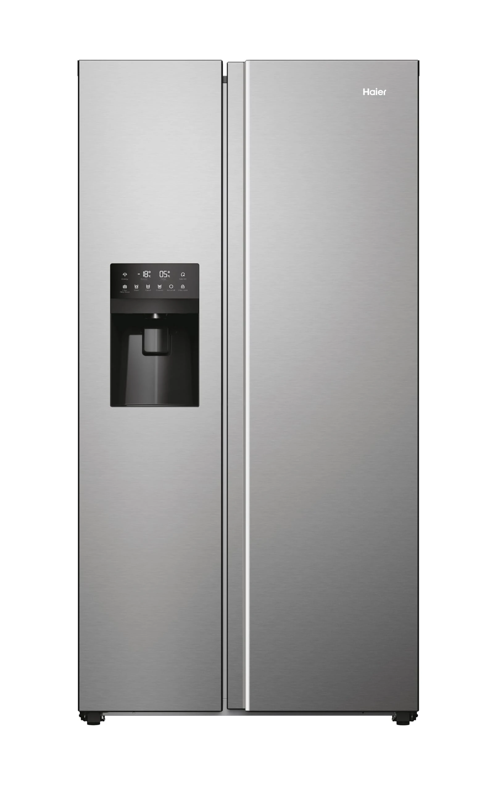Haier SBS 90 Series 5 Freestanding American Fridge Freezer with Water & Ice Dispenser, Side by Side, Total No Frost, D Class, 511L Total Capacity, Quiet, Platinum Inox, 91x66x177.5 cm - HSR5918DIMP