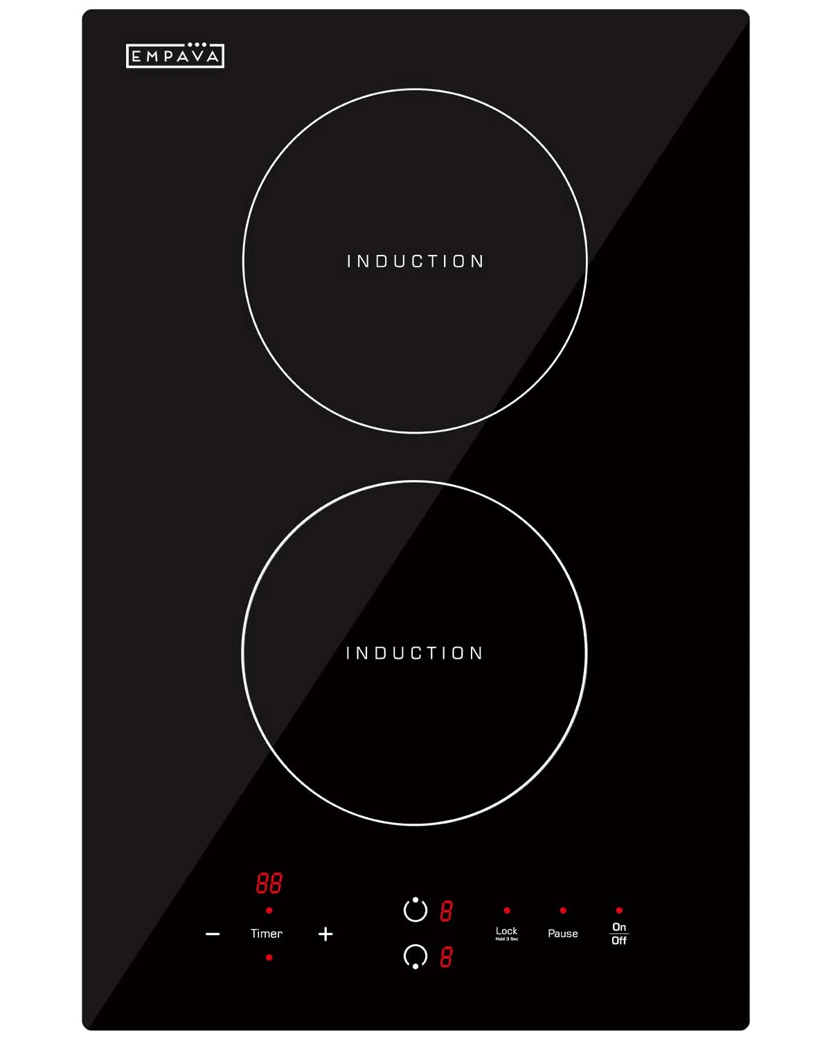 Empava Electric Stove Induction Cooktop Vertical with 2 Burners in Black Vitro Ceramic Smooth Surface Glass 120V, 12 Inch