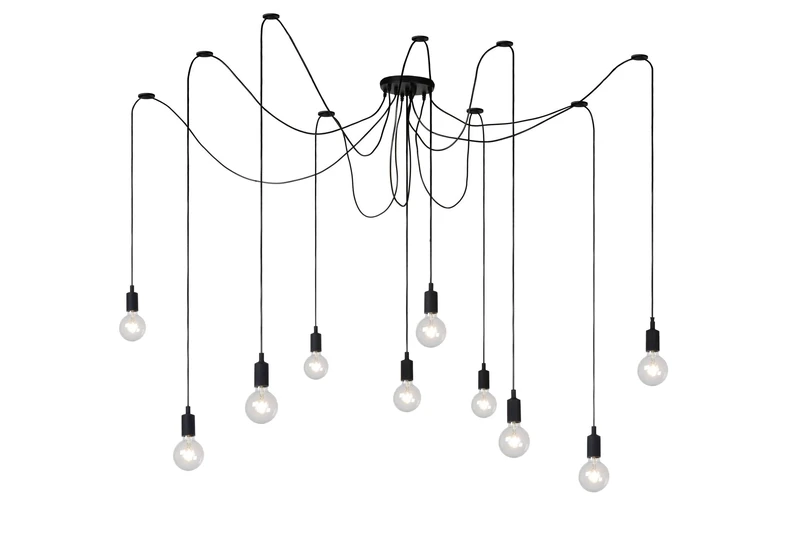 LUCIDE FIX - Pendant Light - 10xE27 - Suitable for Double-Height Spaces and high Ceiling - Black