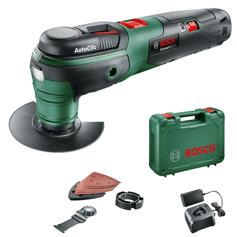 Bosch Multifunctional Tool Universal Multi 12, Charger 9-Piece Accessory kit, case (12 volt system, 2.5 Ah), 0603103001 0W, 12V