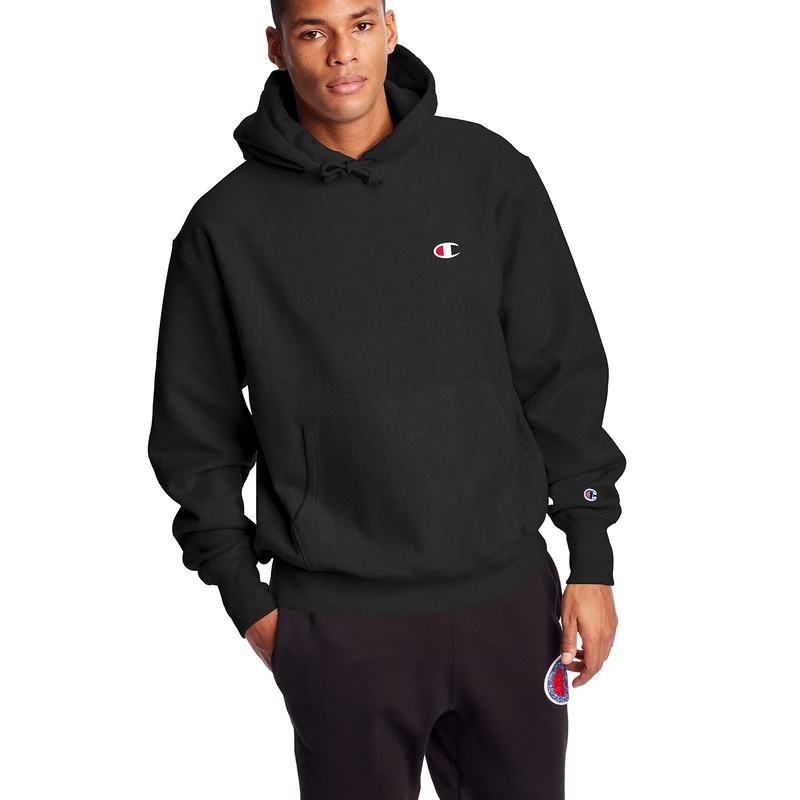 Champion Life mensGF68Reverse Weave Pullover Hoodie Long Sleeve Hooded Sweatshirt - Black - XS