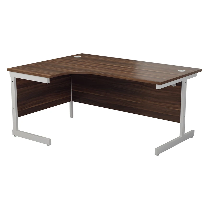 Office Hippo Heavy Duty Left Corner Desk, Strong & Reliable Workstation With Integrated Cable Ports, PC Table for Office or Home - Dark Walnut Top / White Frame