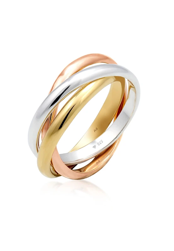 Elli Women's 925 Sterling Silver Tri-Colour Trio Basic Blogger Wrap Ring, Size M