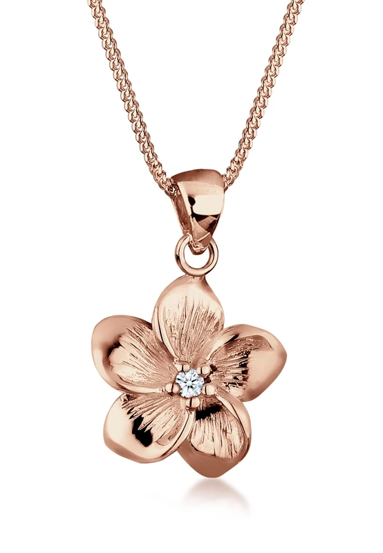 Elli Women's 925 Sterling Silver Diamond Frangipani Flower Necklace of Length 45 cm