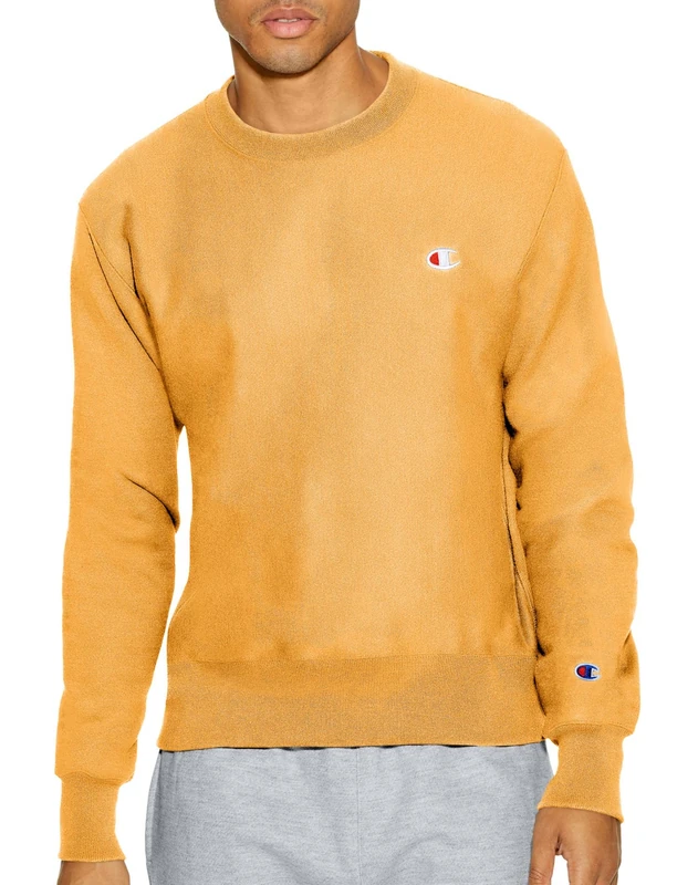 Champion Men's Crewneck, Reverse Weave, Heavyweight Fleece Sweatshirt, C Gold Left Chest C, XXL