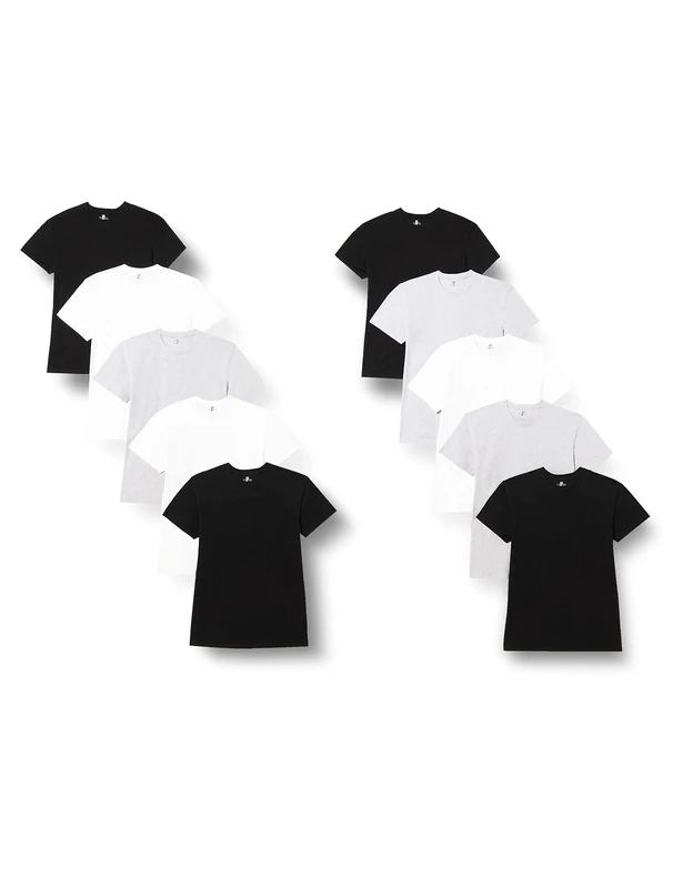 Lower East Men's Round Neck T-Shirt, Black/White/Light Grey Blend (Pack of 10), S