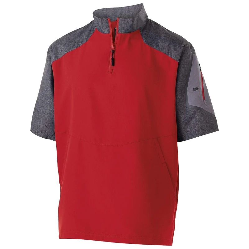Holloway Men's Raider Pullover S/S 18u Shirt, Carbon Print/Scarlet, XXXL