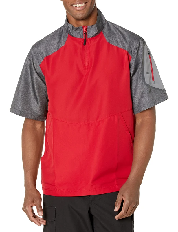 Holloway Men's Raider Short Sleeve Pullover Shirt, Carbon Print/Scarlet, Medium