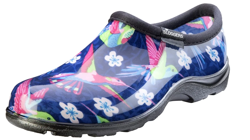 Sloggers Women's Rain & Garden Wateproof Comfort Shoe, Blue/Pink Hummingbird Print, 9 UK