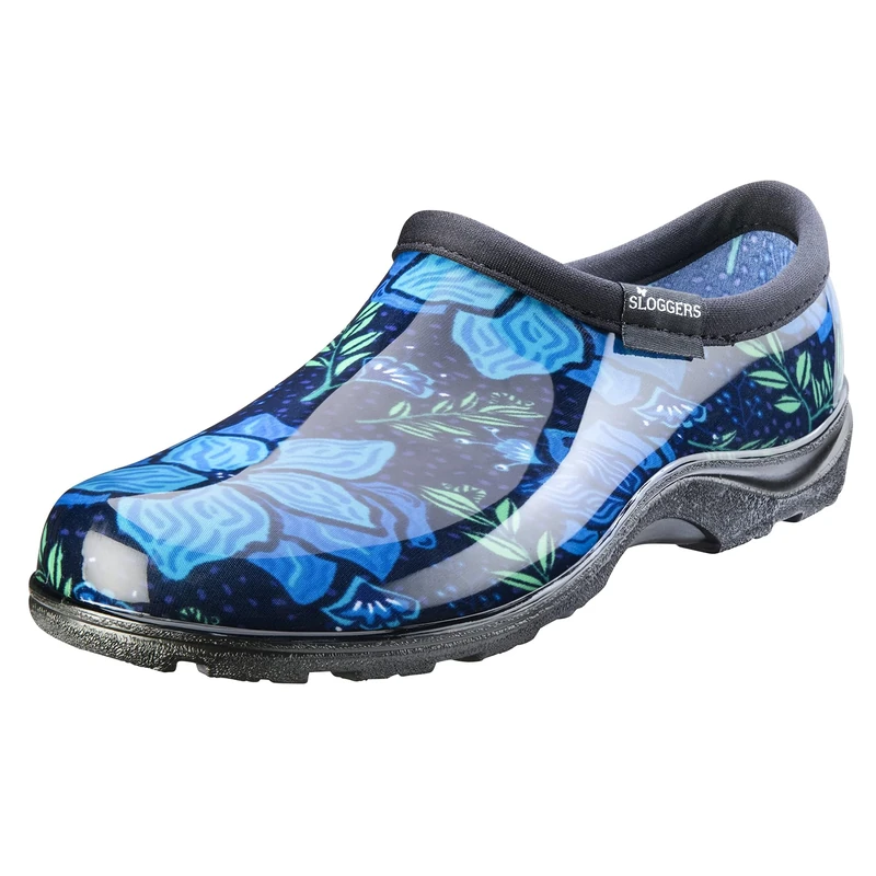 Sloggers Original Waterproof Rain and Garden Shoe for Women– Outdoor Slip-On Garden Clog - Made in The USA with Premium Comfort Insole and Arch Support, Blue Spring Surprise Print, 7 UK