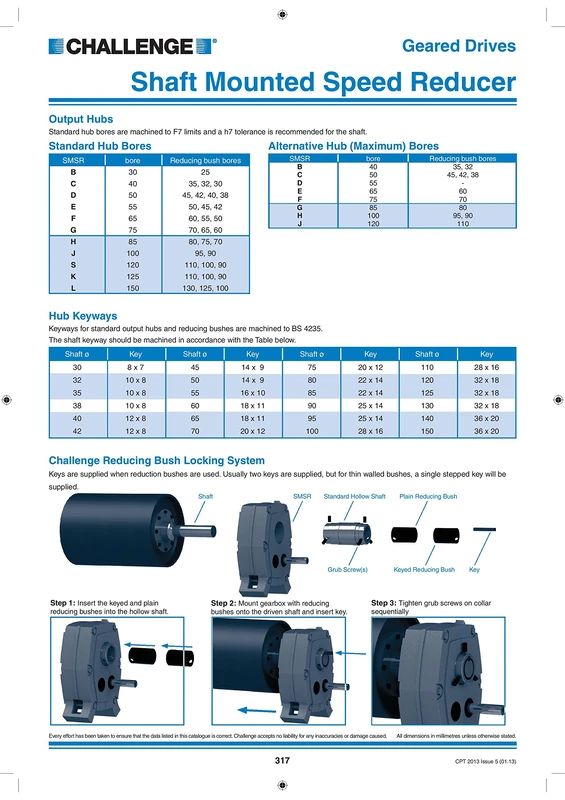 Challenge SMSR-G-75-65 Shaft Mounted Speed Reducer, Size G, Reducing Bush, 75 mm x 65 mm