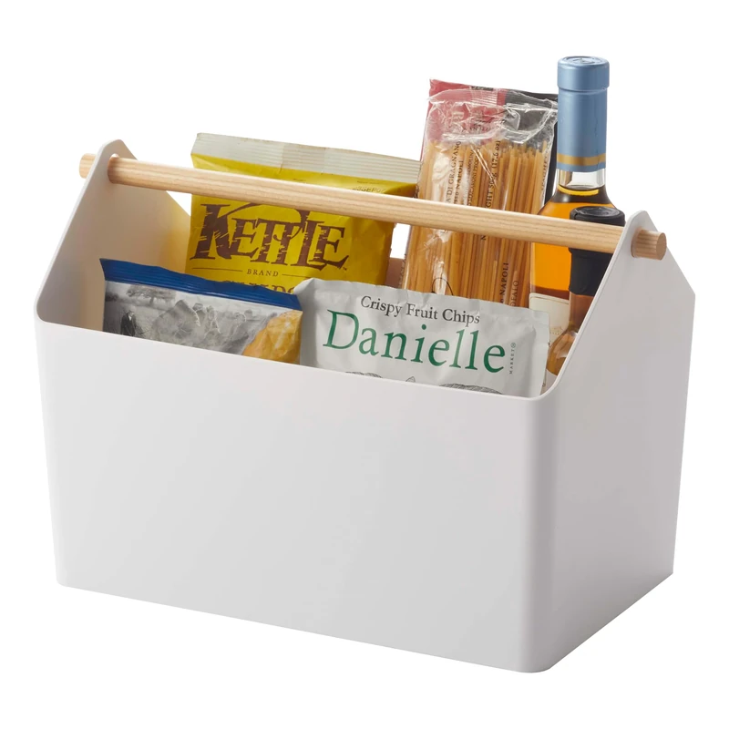 Yamazaki 3465 FAVORI Storage Box, white, Polypropylene/Wood, Minimalist, 37 x 21 x 24 cm - Image 1