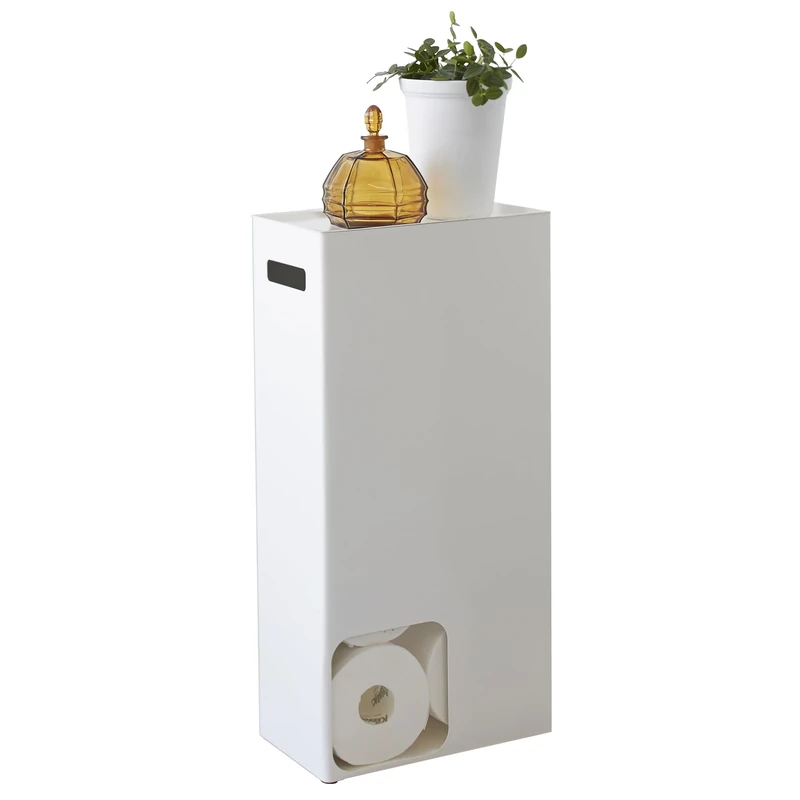 Yamazaki 3455 TOWER Toilet Paper Stocker, White, Steel, Minimalist Design, 23 x 12.5 x 48 cm (LxWxH)