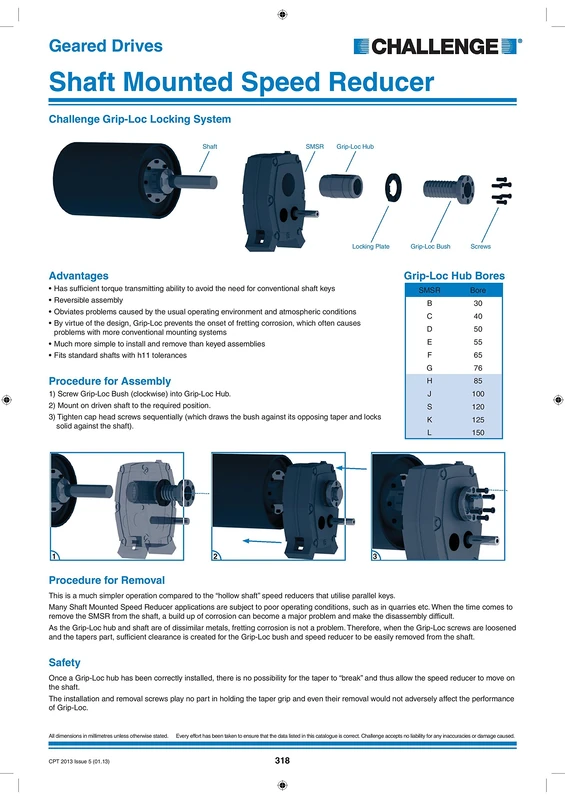 Challenge SMSR-G-GLB-75 Shaft Mounted Speed Reducer, Size G, Grip-Loc Bush, 75 mm Bore