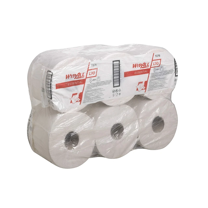 WypAll L10 Essential Wiping Paper 7276 - Centrefeed Roll - 6 Rolls x 300m White Paper Wipers (1,800m total)