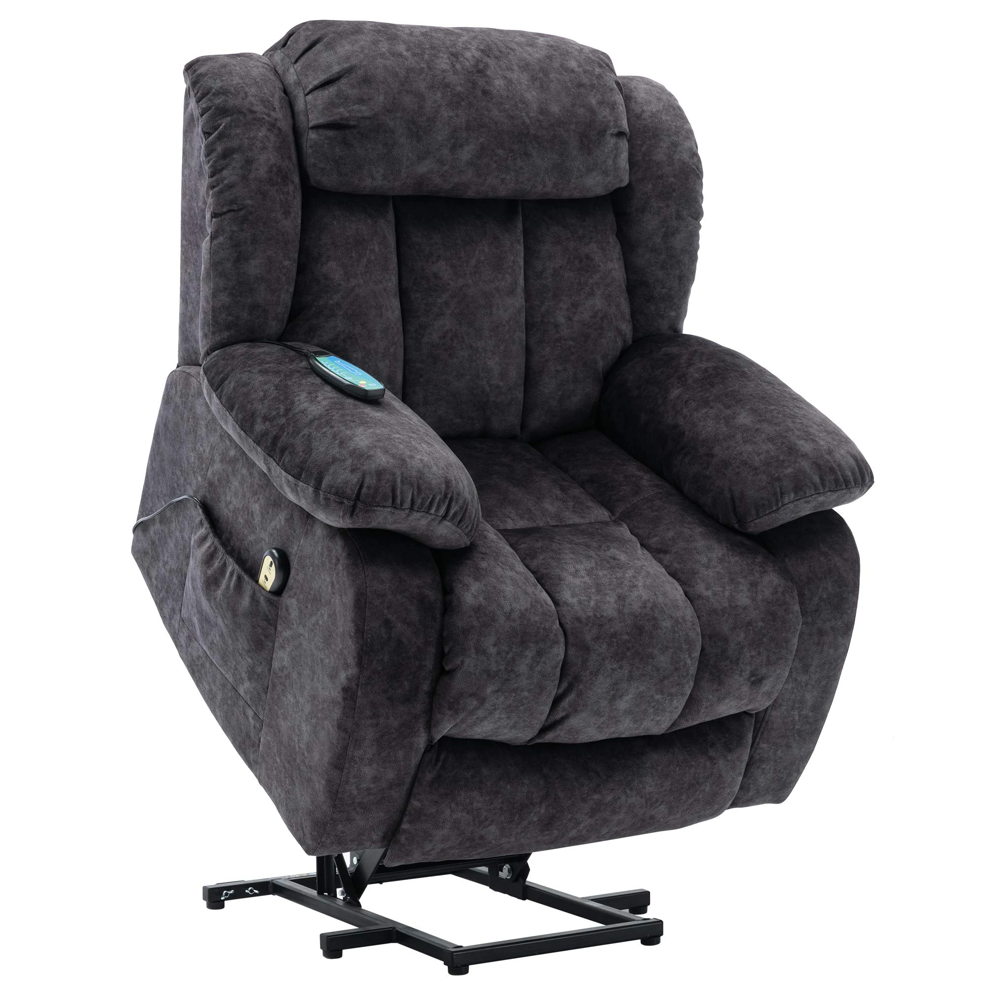 Power Massage Lift Recliner Chair with Heat & Vibration for Elderly, Heavy Duty and Safety Motion Reclining Mechanism Anti skid Fabric Sofa Contempoary Overstuffed Design (Gray)