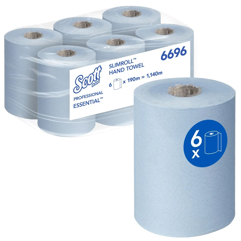 Scott Essential SlimrollTM Rolled Hand Towels 6696 – 1-Ply, Blue, Strong & Absorbent Paper Towels – 6 Rolls x 190m (Total 1,140m)
