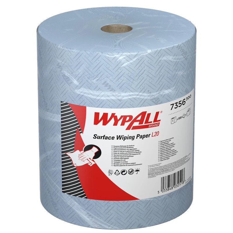 WypAll L20 Surface Wiping Paper 7356 - Extra Wide Blue Roll - 1 Jumbo Roll x 1,000 Blue, 2 Ply Paper Wipers