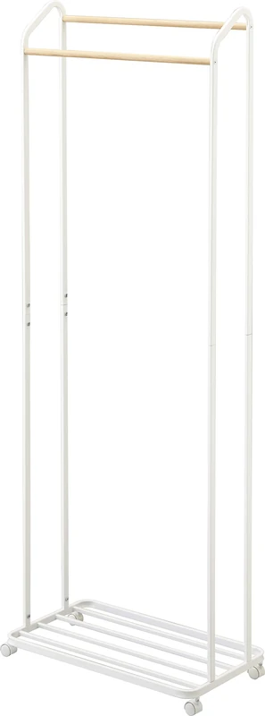 Yamazaki 3516 TOWER Coat Rack with Casters, white, Steel/Wood, Minimalist, 67 x 35 x 172.5 cm