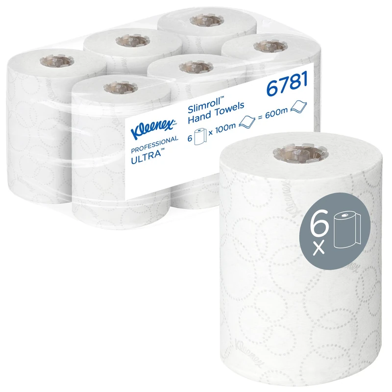 Kleenex® Ultra™ Slimroll Paper Towels 6781 – Compact White Rolled Hand Towels, 2-Ply, Soft & Highly Absorbent, 6 Rolls x 100m (600m Total)
