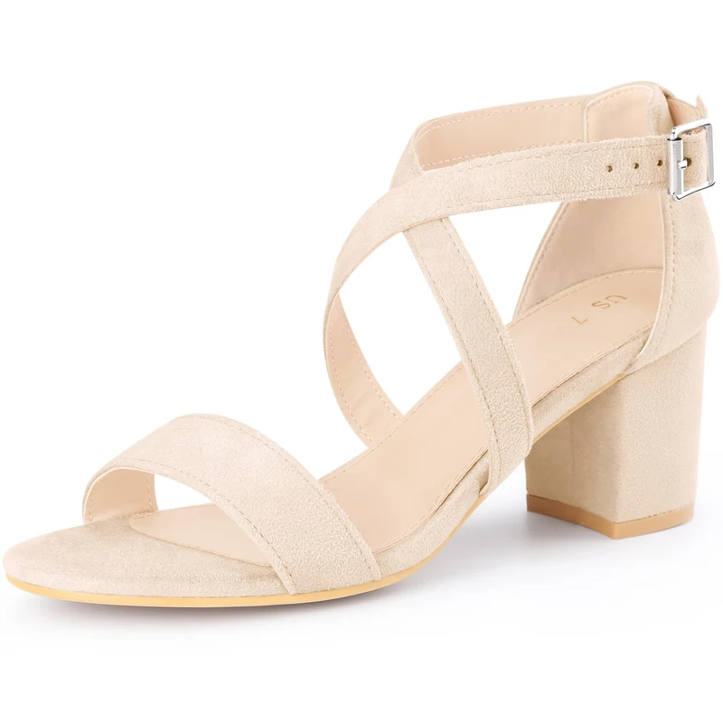 Allegra K Women's Straps Mid Heel Ankle Strap Sandals Beige 6 UK/Label Size 8 US