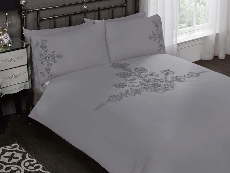 Rapport Home Amelie Duvet Set, SuperKing-Grey, Polyester-Cotton, Super-King