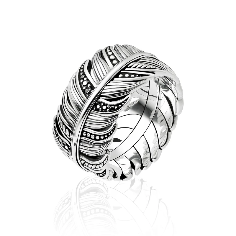 Thomas Sabo Women Ring Feather Pavé 925 Sterling Silver, Blackened TR2159-643-11