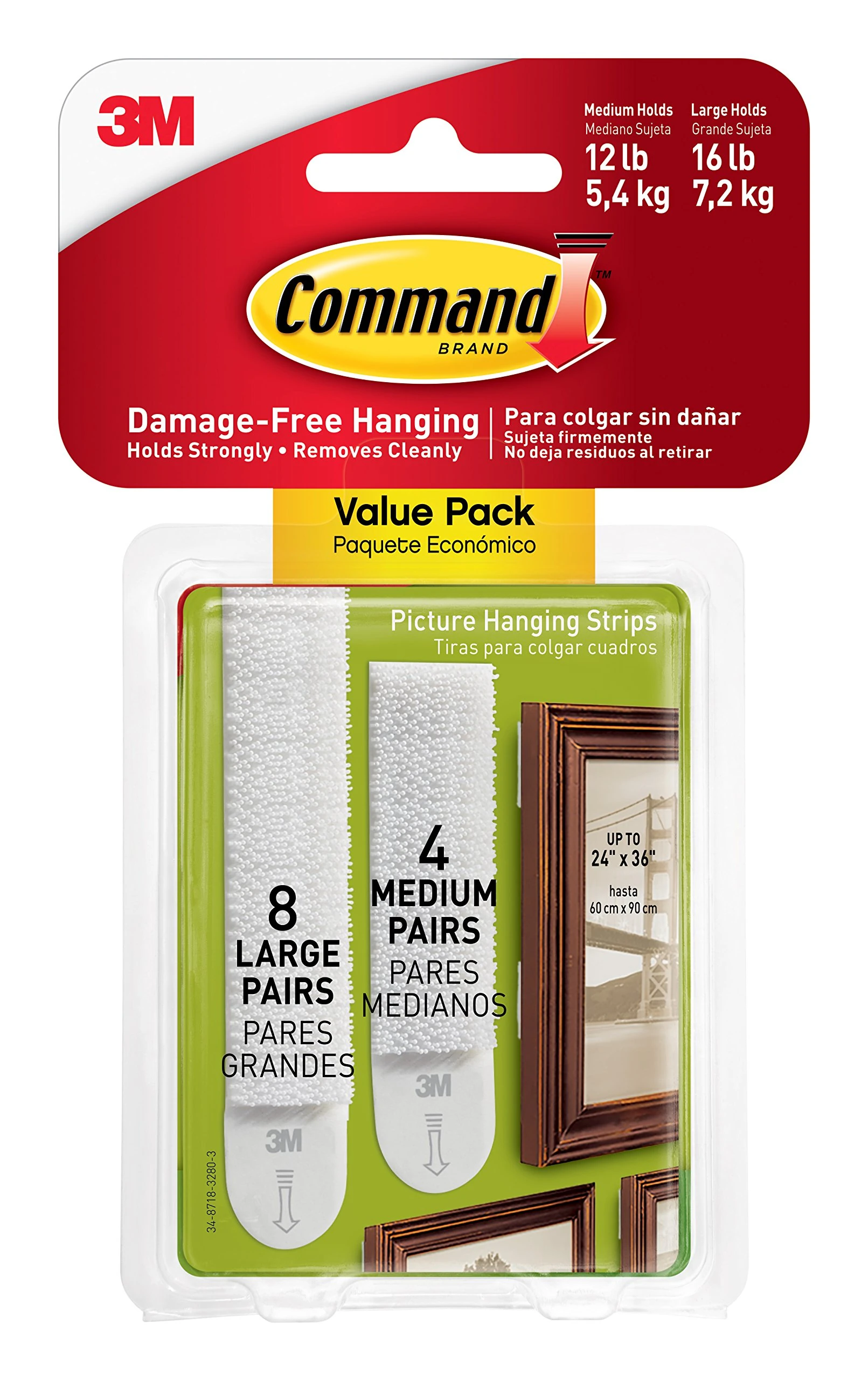 Command Picture Mounting Strips Value Pack - 4 x 2 M & 8 x 2 L White, No Hooks, Residue-Free Removal