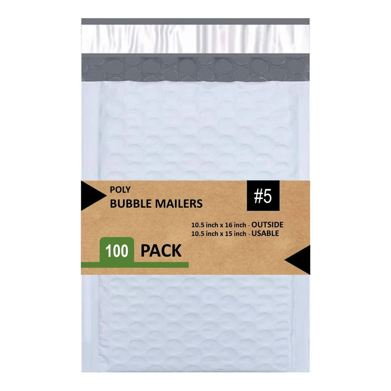 Sales4Less 5 Poly Bubble Mailers 10.5X16 Inches Padded Envelope Mailer Waterproof Pack of 100, White