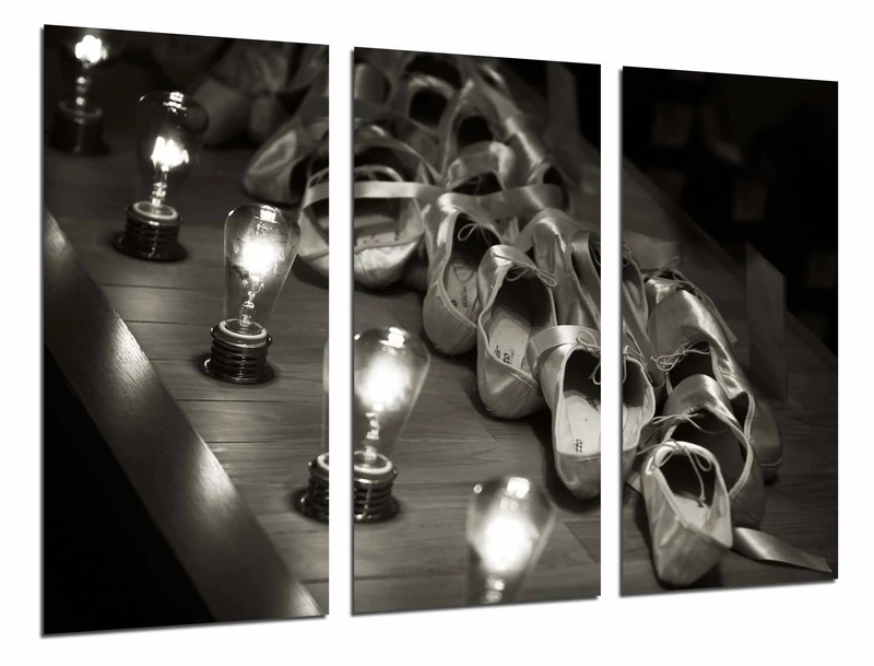 Multi Wood Printings Art Print Box Framed Picture Wall Hanging - Shoes of Dancer, White and Black, Classic Dance, (Total Size: 38,2" x 24,4"), Framed and Ready to Hang - ref. 26842