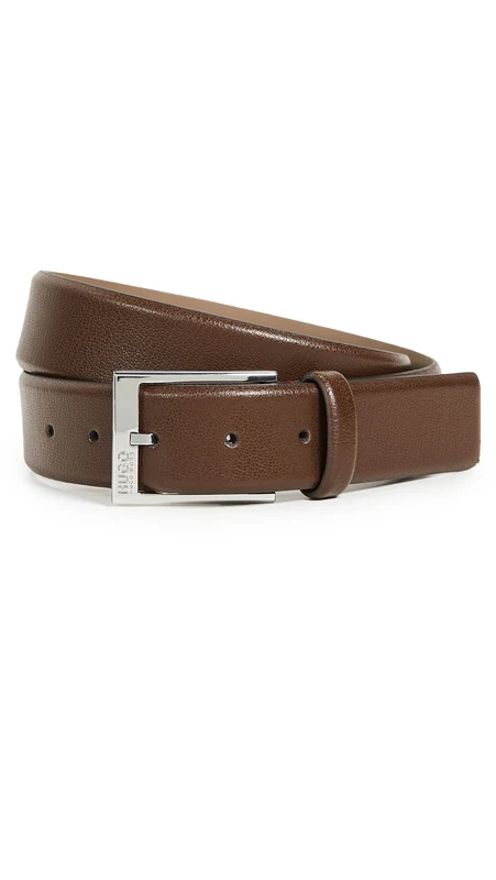 Hugo BOSS Men's Gellot Grainy Leather Belt, Dark Brown, 36