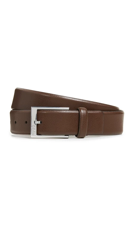 HUGO Men's Gellot Grainy Leather Belt, Dark Brown, 32