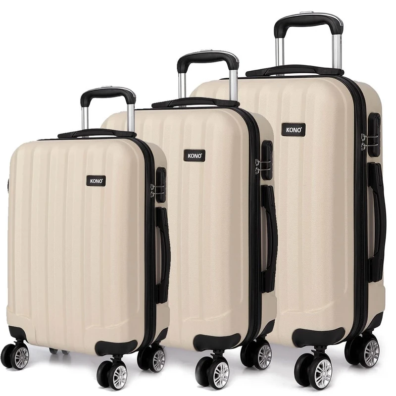 Kono Luggage Suitcase Hard Shell 4 Wheel Spinner Travel Luggage Set (1773 Beige 20"+24"+28")