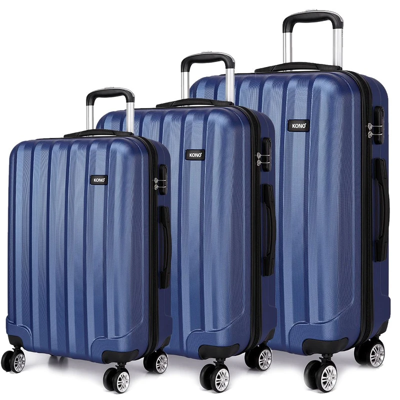 Kono Luggage Suitcase Hard Shell 4 Wheel Spinner Holiday Travel Business Trip Trolley Case 20" 24" 28" Set (1773 Navy 20"+24"+28")