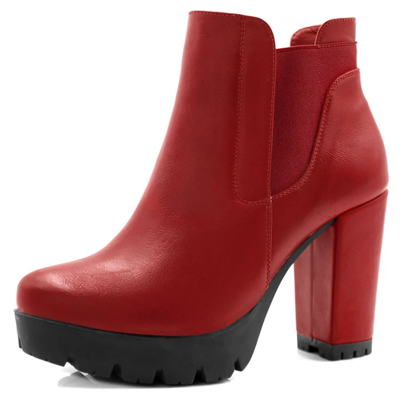 Allegra K Women Chunky Heel Platform Zipper Chelsea Boots Red 5 UK/Label Size 7 US - Image 1