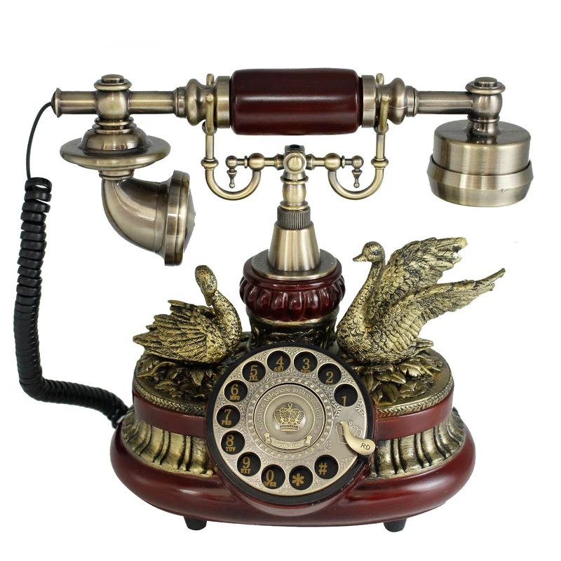 Tikwisdom Gorgeous Vintage Rotary Dial Telephone - Antique European-Style Solid Wood and Resin Landline