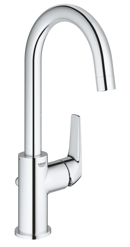 GROHE Bauflow Single-Lever Basin, L-Size A Water-Saving Tap with High Swivel Spout and Pop-Up Waste Set, Chrome Finish 23753000