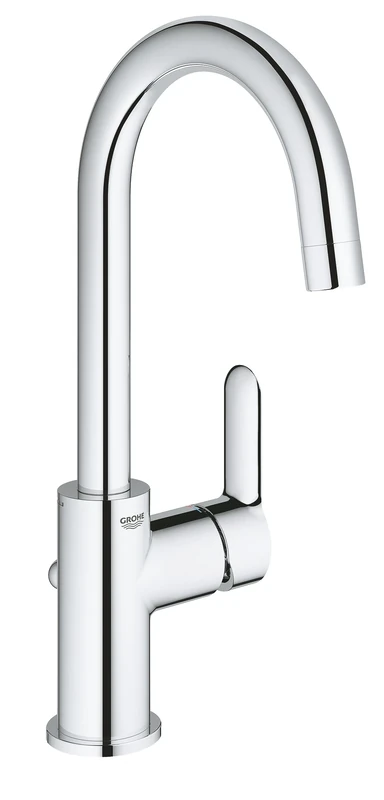 GROHE Bauedge Single-Lever Basin Mixer L-Size Eco-Friendly with High Swivel Spout and Pop-Up Waste Set, Chrome Finish 23760000